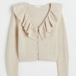 H&M Light Beige Flounce-collared Cardigan